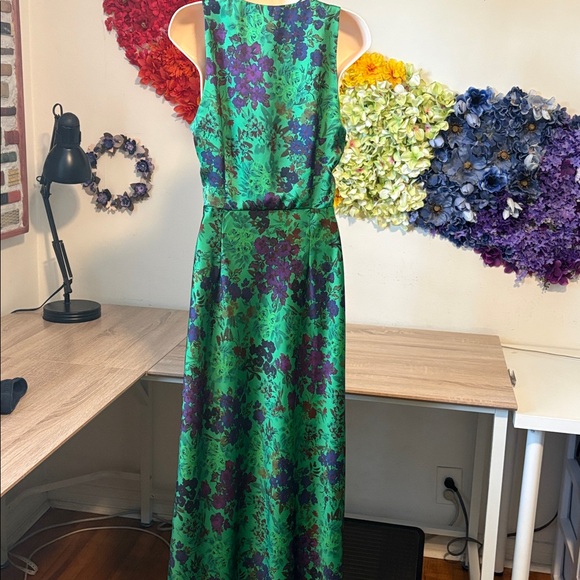 Zara Green and Purple Floral Print Satin Effect Dress with Cut Out Maxi Dress - Picture 9 of 15